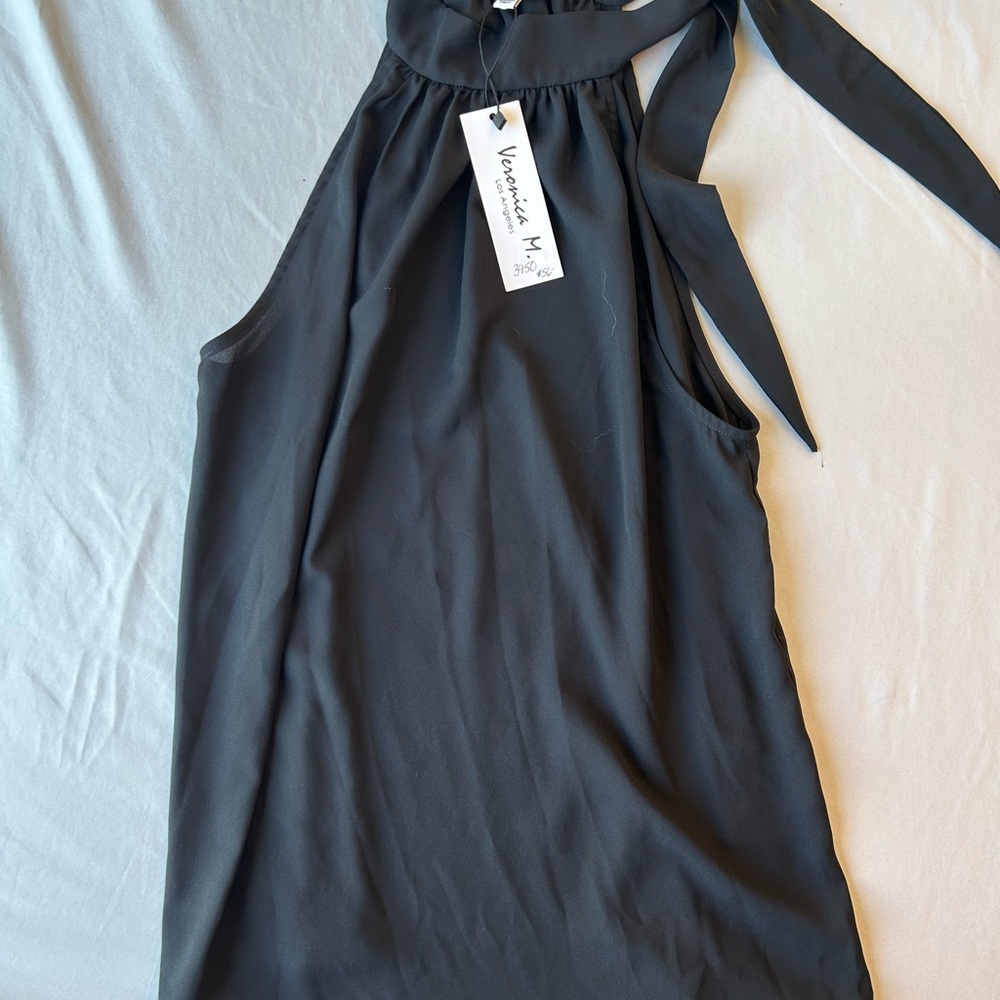 New Veronica M High-Neck Tie Blouse Black Size M